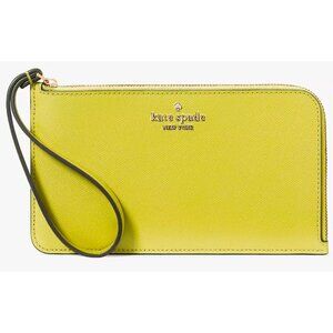 S Kate Spade Lucy Yellowish Green Leather Medium L-Zip Wristlet KD546 Wallet NWT